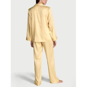 Піжама Glazed Satin Long Pajama Set Yellow Stripe